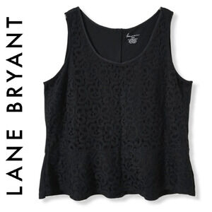 ✨️4/$20. Sleevesless Peplum Top, Front Lace, Solid Back, Black Top, 3X